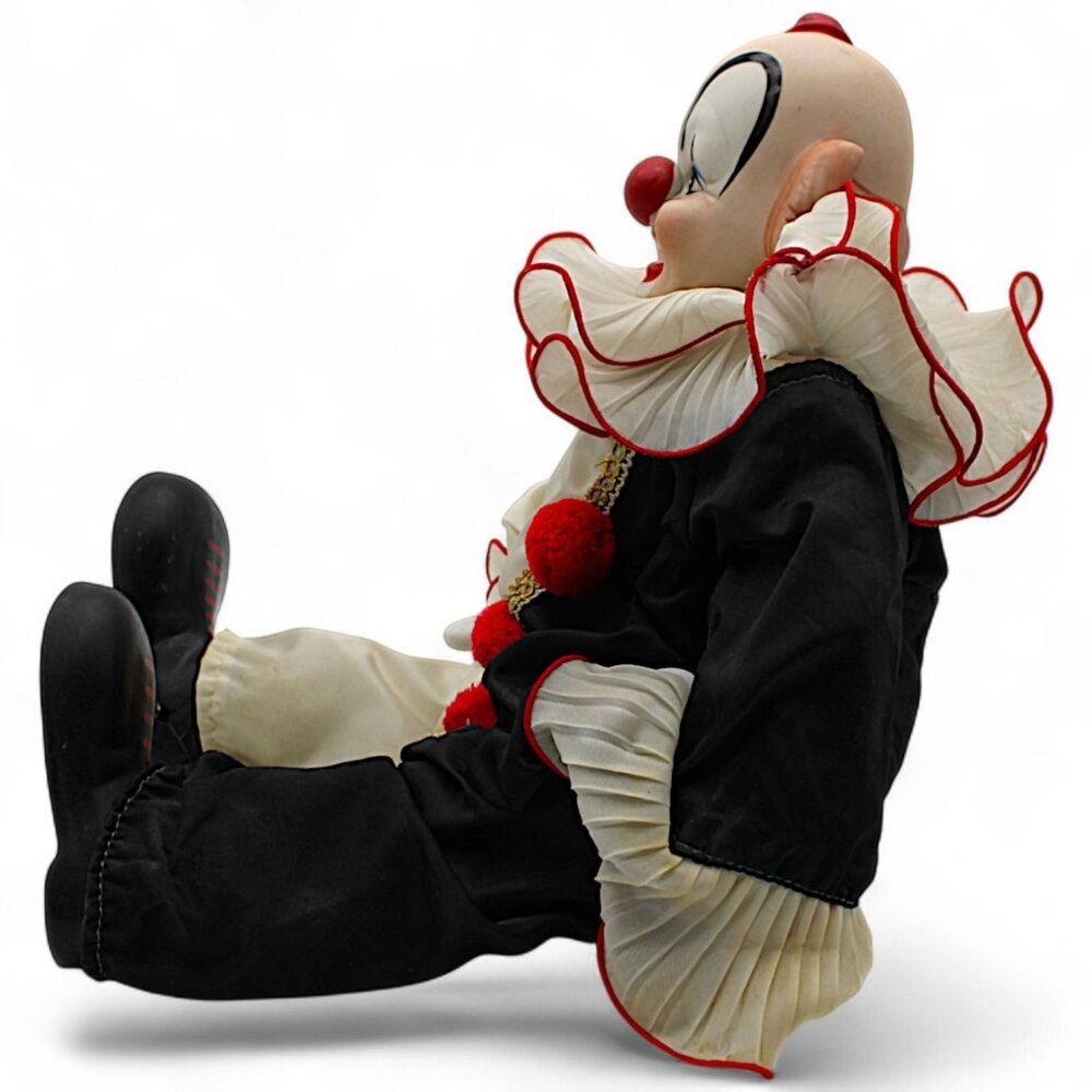Dynasty Doll Collection Pierrot Clown Doll With Red Trim & Pom-Poms - Picture 4 of 7